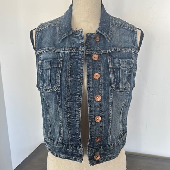 Express Denim Medium Wash Vest with Copper Buttons Cotton Blend Women’s Size M - Picture 1 of 12